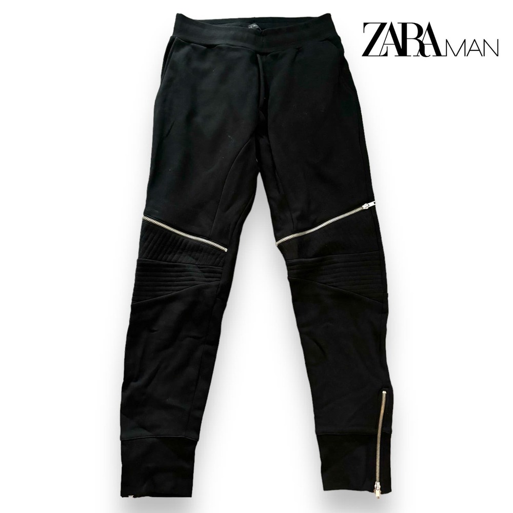 ZARA Man Zipper Knit Jogger Pants Medium Black Moto Sweatpants